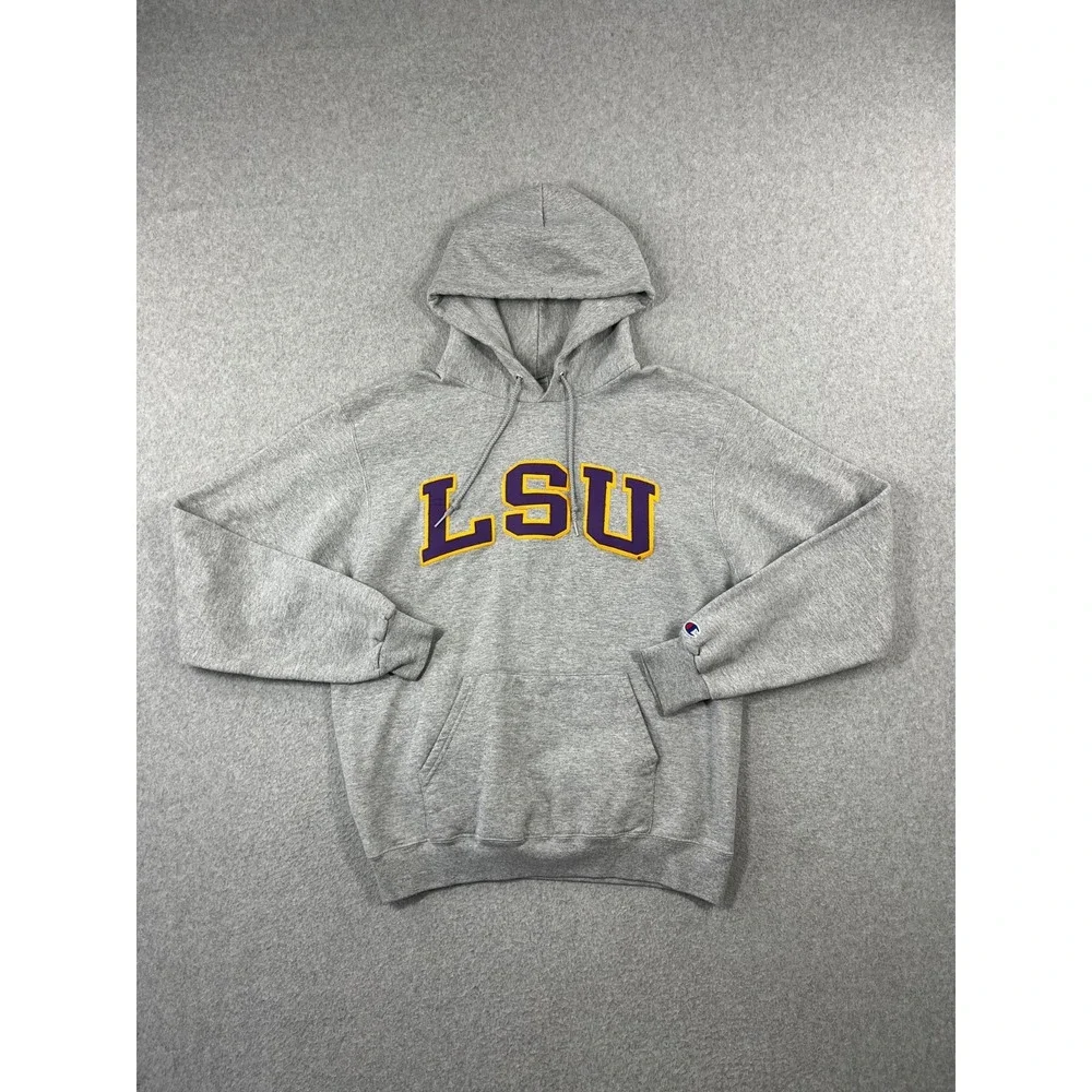 LSU Tigers Sweatshirt Adult S Gray Champion Hooded Regular Fit Geaux Tigers
